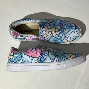 Fused Hawaii Hawaiian Flats Slides Shoes Slip Ons sz 9 Womens teal blue white